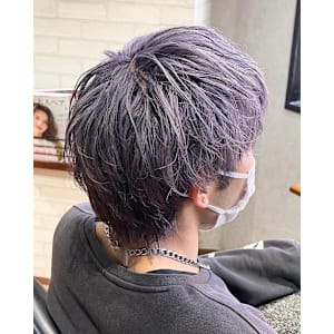 くすみラベンダーグレー×無造作マッシュ