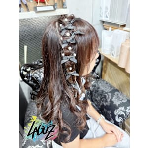 【ヘアセット】パール×ブラックリボン編み込みハーフ 茅ヶ崎