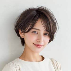 前髪重めで大人可愛いショートスタイル
