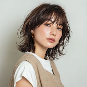 ミディアムの軽やかふんわりパーマスタイル