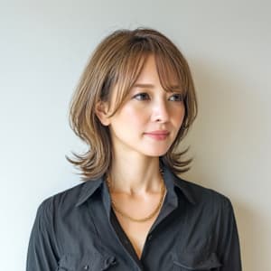 肩上ウルフ風で動きのある外ハネスタイル