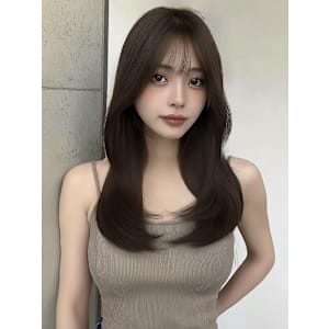 韓国風/セミロング/顔周りカット/くびれヘア/透明感カラー
