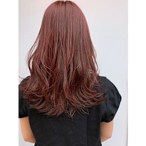 ミディアムレイヤー/ピンクベージュ/くびれヘア