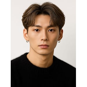 アッシュベージュ センターパート 韓国パーマ フェザーパーマ