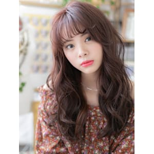 ピンクラベンダー外国人風小顔ウェーブパーマ　ボルドーカラー