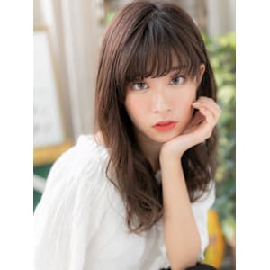 抜け感斜めバング韓国風巻きニュアンスパーマ　ココアブラウン