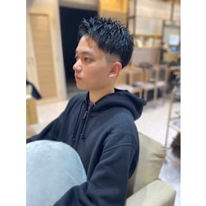 アップバング×メンズショート