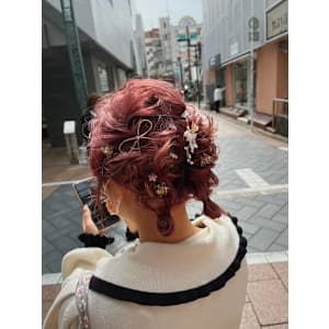 お呼ばれヘア/編みおろしヘア/ツインアレンジ/ヘアセット