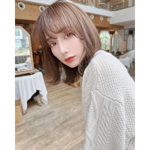 ブリーチなしダブルカラーシルキーベージュミディアム鎖骨ミディ