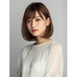 アッシュブラウン 丸みボブ 前髪カット 20代30代 艶髪