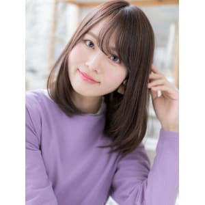 斜めバング大人可愛いツヤ髪エアストレート　チャコールグレー