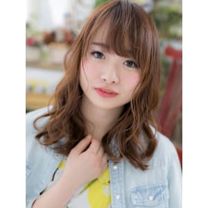 大人可愛い斜めバンググラデーションカラー　ヘーゼルブラウン