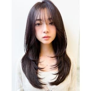 美髪レイヤー韓国ヘアロングくびれワンカールハッシュカット