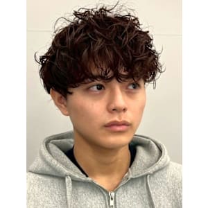 プードルパーマ マッシュ アッシュブラウン ツーブロック