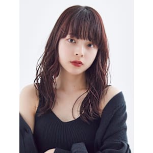 ラベンダーブラウン×コテ巻き風パーマ