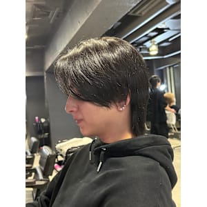 センターパートウルフ&縮毛矯正&センターパート&黒髪&men