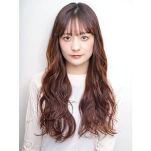 ハイライト マロンベージュ ウェーブ巻き ロング アレンジ