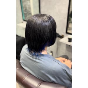 ボブウルフ×インナーカラー×ブルー×グレー