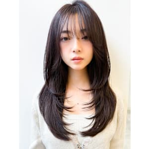 韓国風レイヤーロングヨシンモリ◎シースルーバング×艶カラー