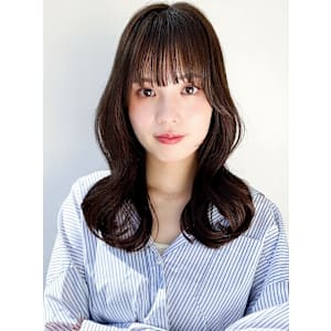 韓国風くびれヘア◎小顔前髪カット透明感カラーベージュカラー