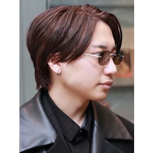 センターパート ブラウンカラー マッシュショート 30代