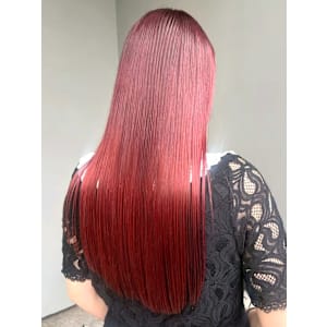 ハイトーン レッドカラー ダブルカラー ロングヘア ブリーチ