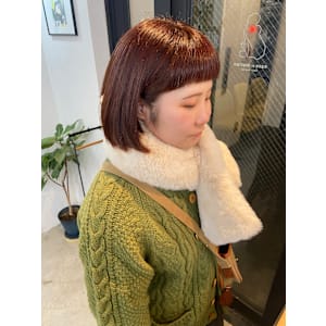 ショート　ボブ　マッシュ　レイヤー　オレンジ