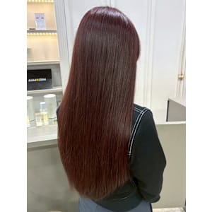 レッドカラー 暖色系カラー ツヤ髪カラー ストレート ロング