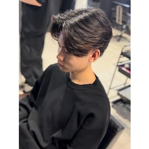 センターパート×ニュアンスパーマ×フェザーパーマ×men's