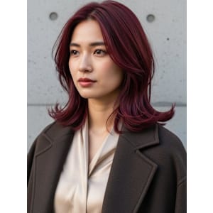 チェリーレッド/バーガンディ/シャギー/ハイレイヤーカット