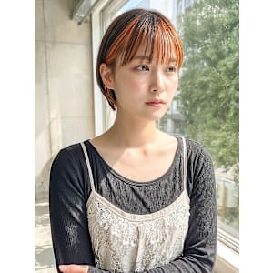 「ショートボブ×インナーカラー（オレンジハイトーン）」　 - ano 渋谷【アノ シブヤ】掲載中