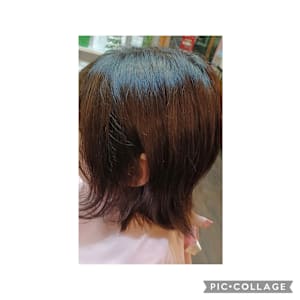 オレンジカッパーカラーに外はねカール仕上げ