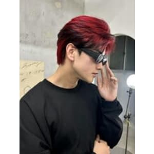 センターパートエンドカラーレッド×ブラック