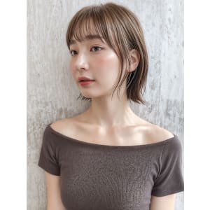 ◎韓国風ミルクティーベージュボブ×くびれ外ハネp1脱白髪染め