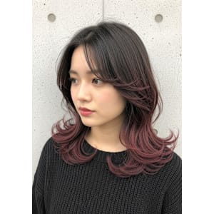 ワインレッド/ミディアムレイヤー/韓国巻き/エンドカラー - FURUSHO 苦楽園【フルショウクラクエン】掲載中