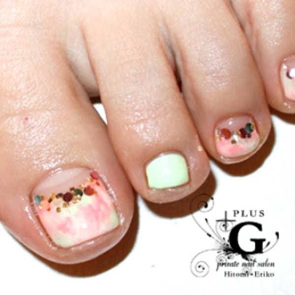 春色タイダイのsweetフットネイル