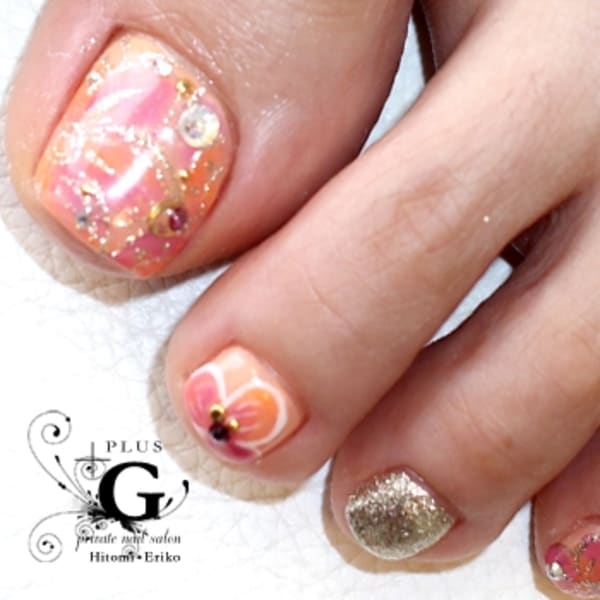 浴衣で水着で女子力アップ★ラブリータイダイフラワーフット