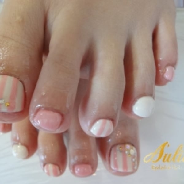 FootNail/淡PINKでストライプ♪