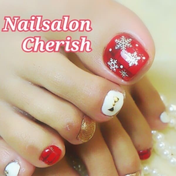 FOOTジェル☆赤チェック×結晶☆