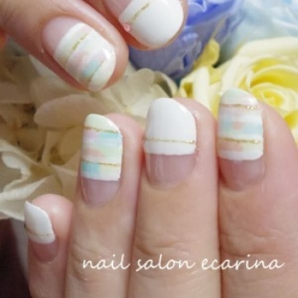 カラフルパステルカラー×ホワイトボーダーネイル