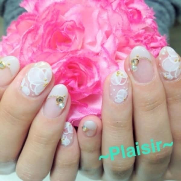 爽やか♪クリアホワイトのお花Nail○
