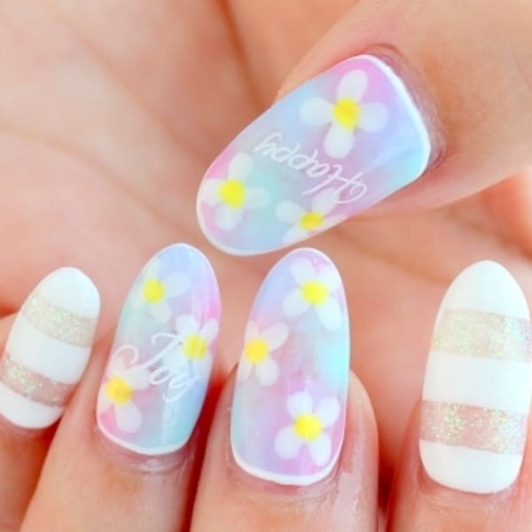 ボーダーお花ネイル