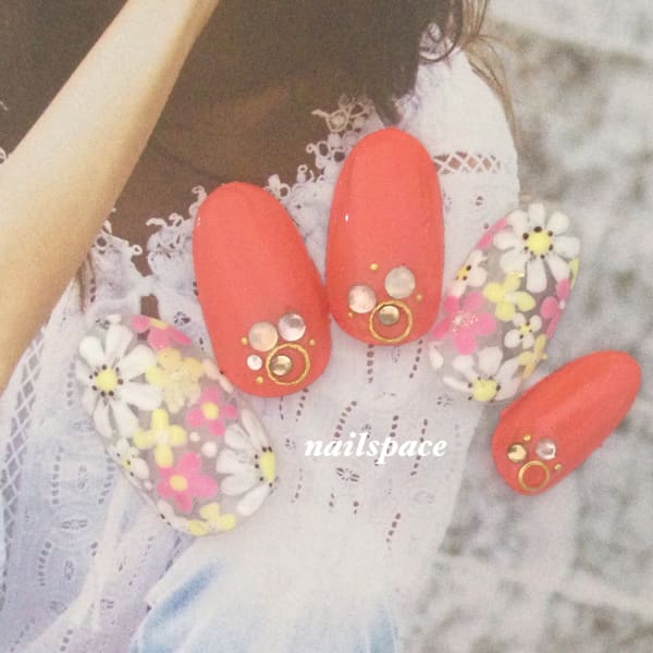 アラウンドフラワー/手がき/コーラルピンク/