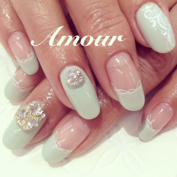 大人フレンチ☆レースネイル|ネイルサロンＡｍｏｕｒ 田町