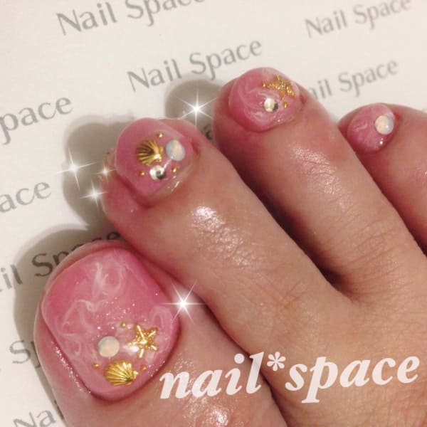 ピンクマーブル/貝がら&スターフィッシュ