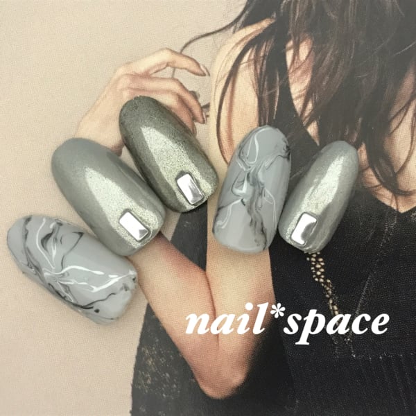 クロームネイル/ミラーネイル/大理石コラボ