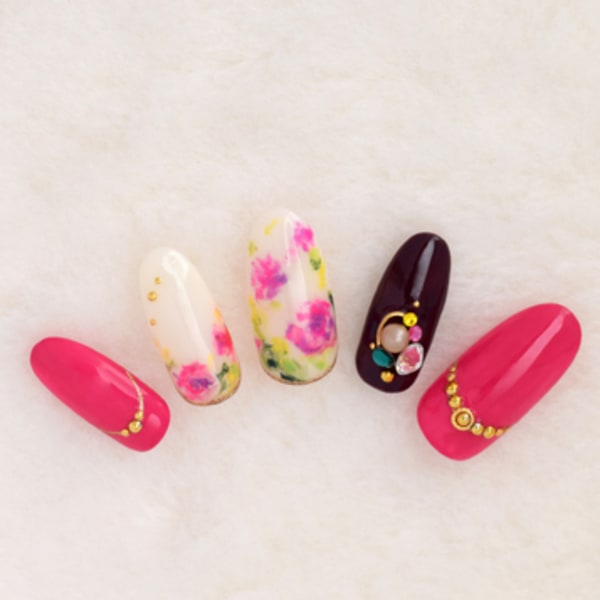 水彩画風×ビジューネイル|Ar de vivre