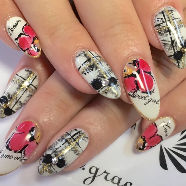 チェック&フラワーネイル☆