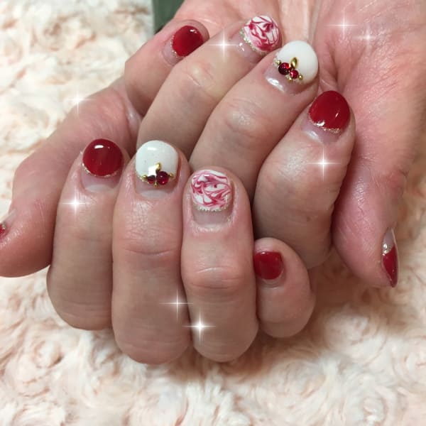 バルーンフレンチ＋マーブル＋ラインストーン