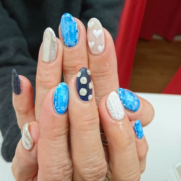 デニムネイル×ドット×ハート
